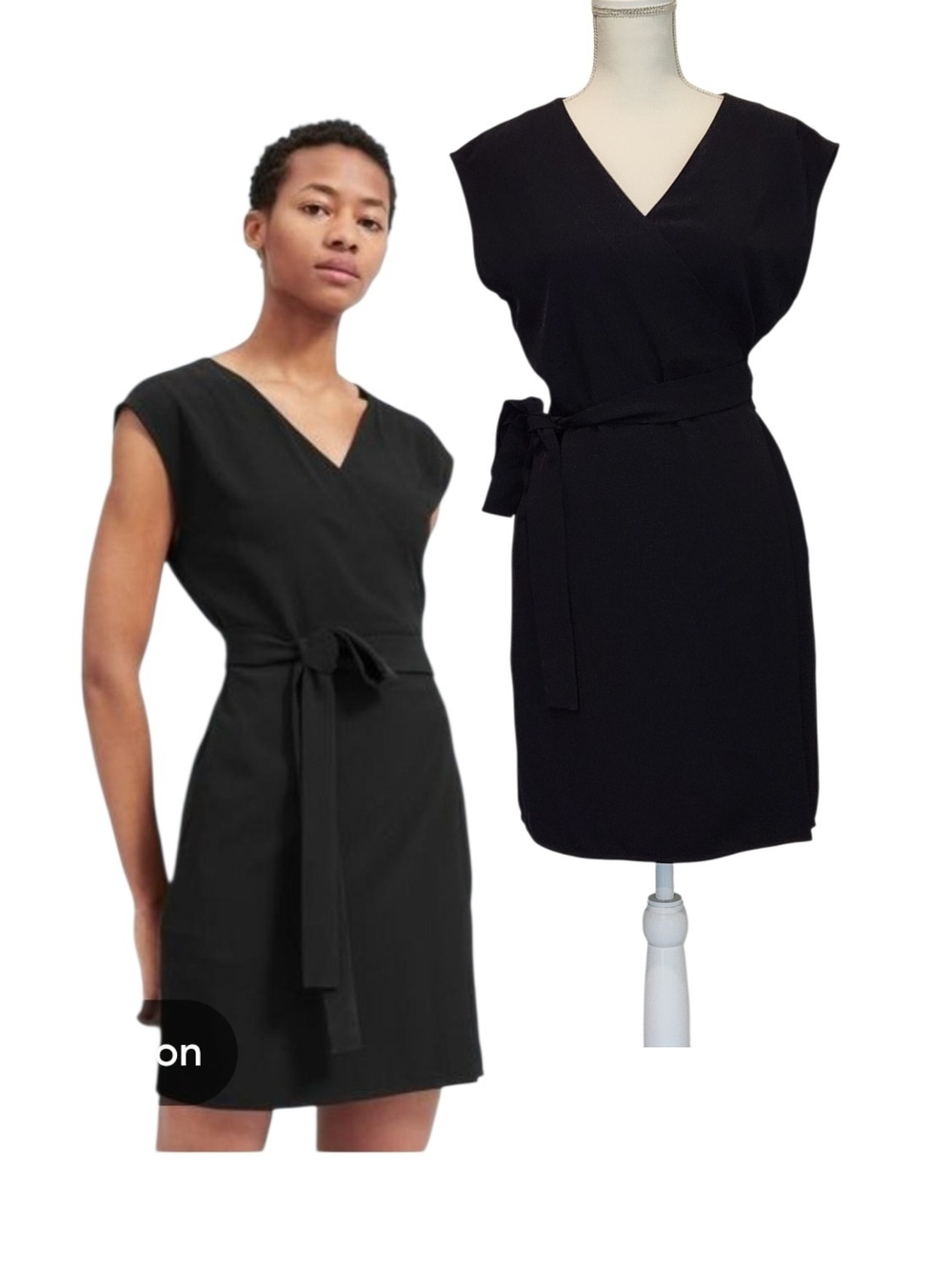 Everlane Japanese GoWeave Short Sleeve Wrap Dress Pockets Mini Black LBD Size 2